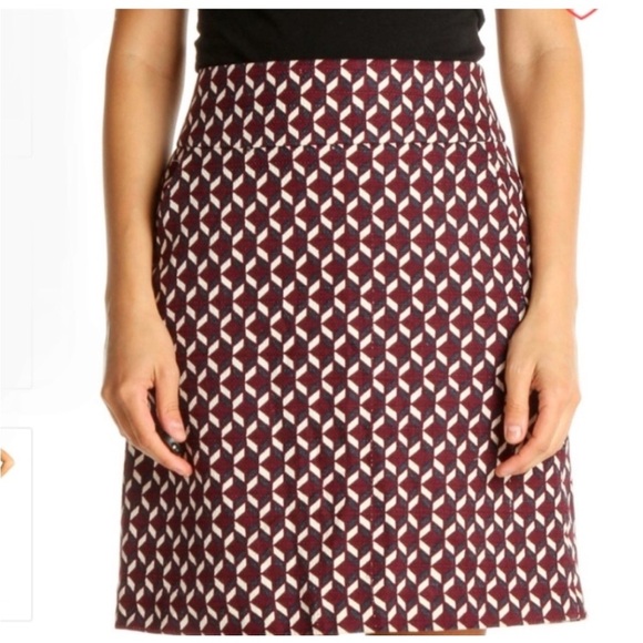 Ann Taylor Maroon Blue Geometric Print Pencil Skirt - Picture 1 of 7